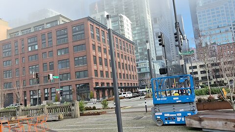 Seattle Waterfront Skyline View - Foggy/Sunny Morning Jan 19 2026