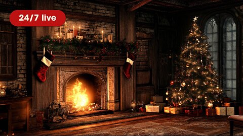 24/7 Live American Christmas Fireplace Ambience – Fire Sounds (No Music) for Sleep, Study & Relax