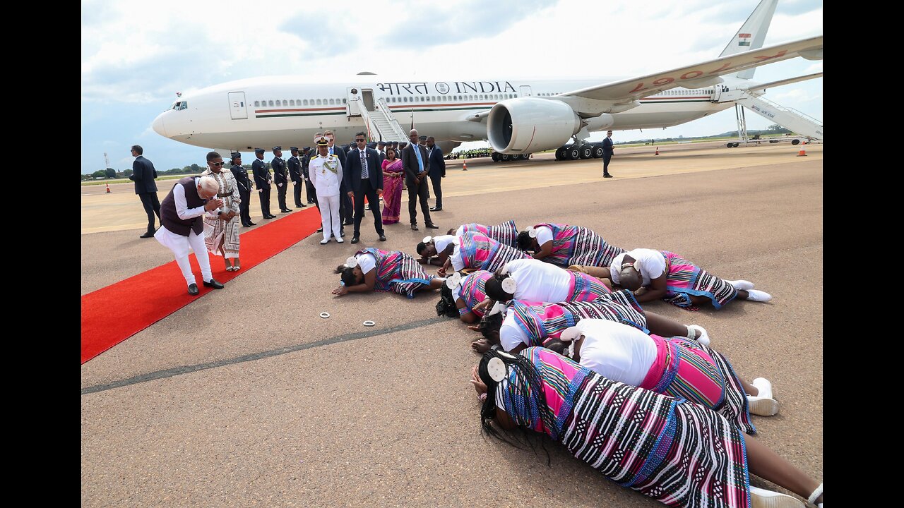 PM Narendra Modi arrives in Pretoria to a warm and ceremonial welcome to attend the G20 Summit in Jo