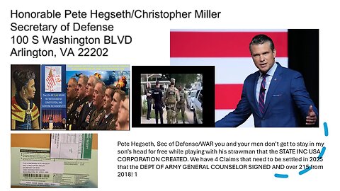 USA INC SEC OF DEFENSE/MINISTER OF WAR PETE HEGSETH, YOU DONT GET TO STAY IN MY SON's HEAD FOR FREE