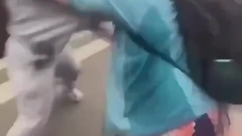 White woman with child attacked by savage third world
			