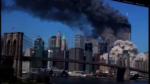 911 South Tower Demolition From The East Across The Brooklyn Bridge