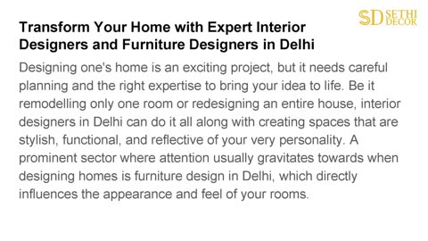 Best Furniture Design and Interior Designers in Delhi at Sethi Decor.