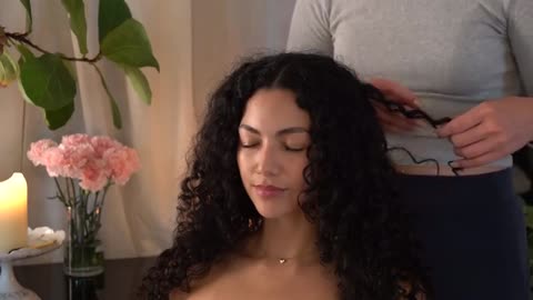 ASMR Real Person Hair Play, Separating Curls & Oil Massage