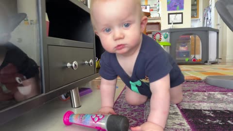 ELEVEN-MONTH-OLD BABY SPENCER ADVENTURING UP THE HALL ||