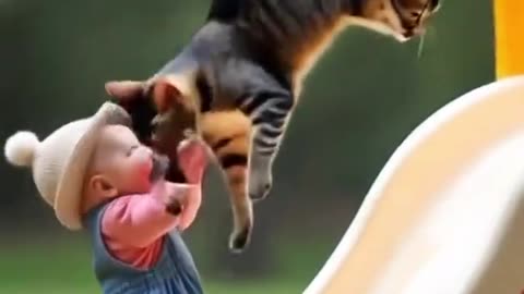 children and cat paly funny time videos 2025 SKC.com 33