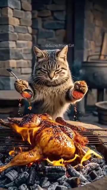 Cat cooking amazing dishes