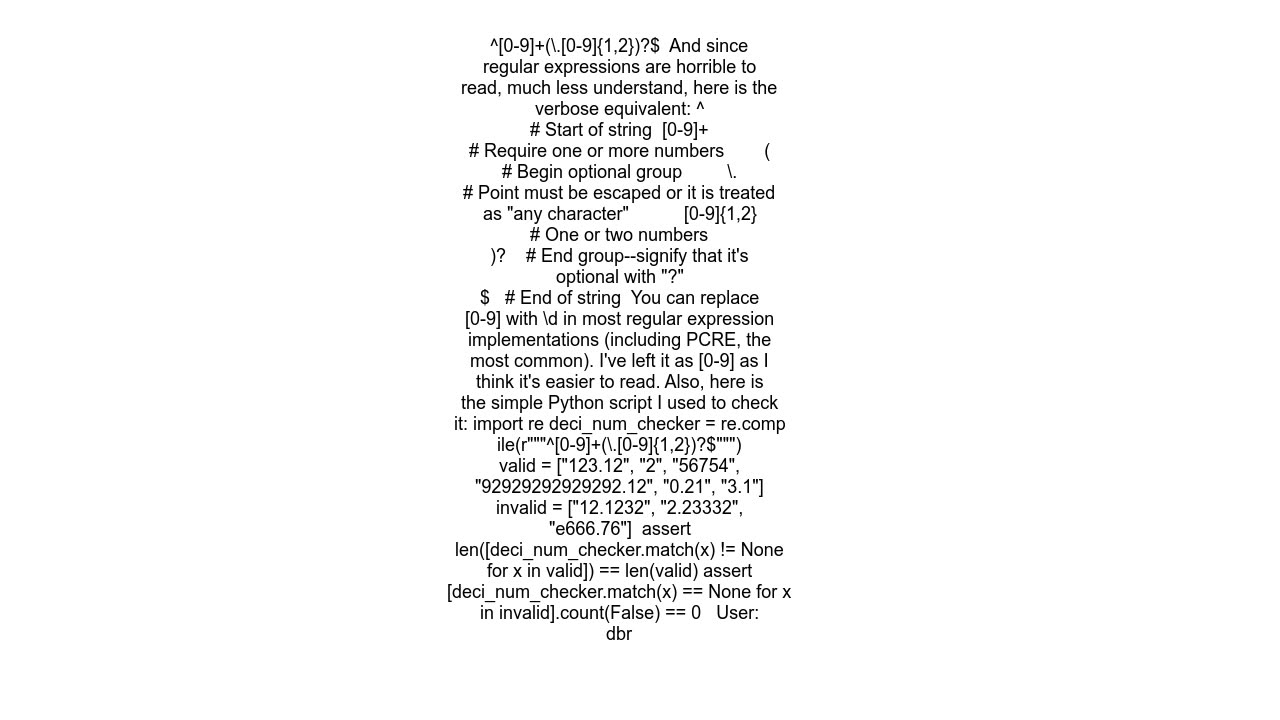 Simple regular expression for a decimal with a precision of 2