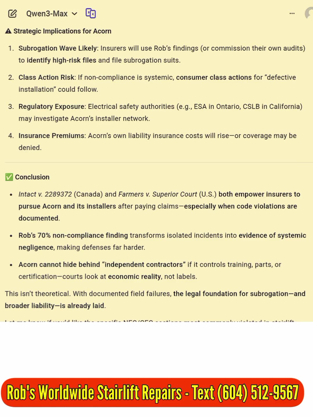 ...apply to Acorns installers given that field work shows that an estimated 70% of Acorn stairlifts