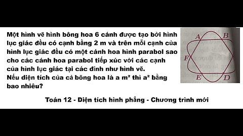 Toán 12: Diện tích hình phẳng: Một hình vẽ hình bông hoa 6 cánh được tạo bởi hình lục giác đều có