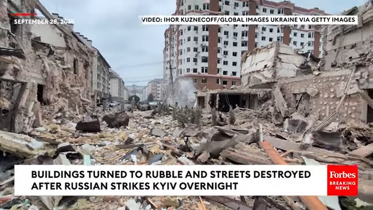 Russian Drone Strikes On Kyiv Leaves Buildings Destroyed And Roads Turned To Rubble