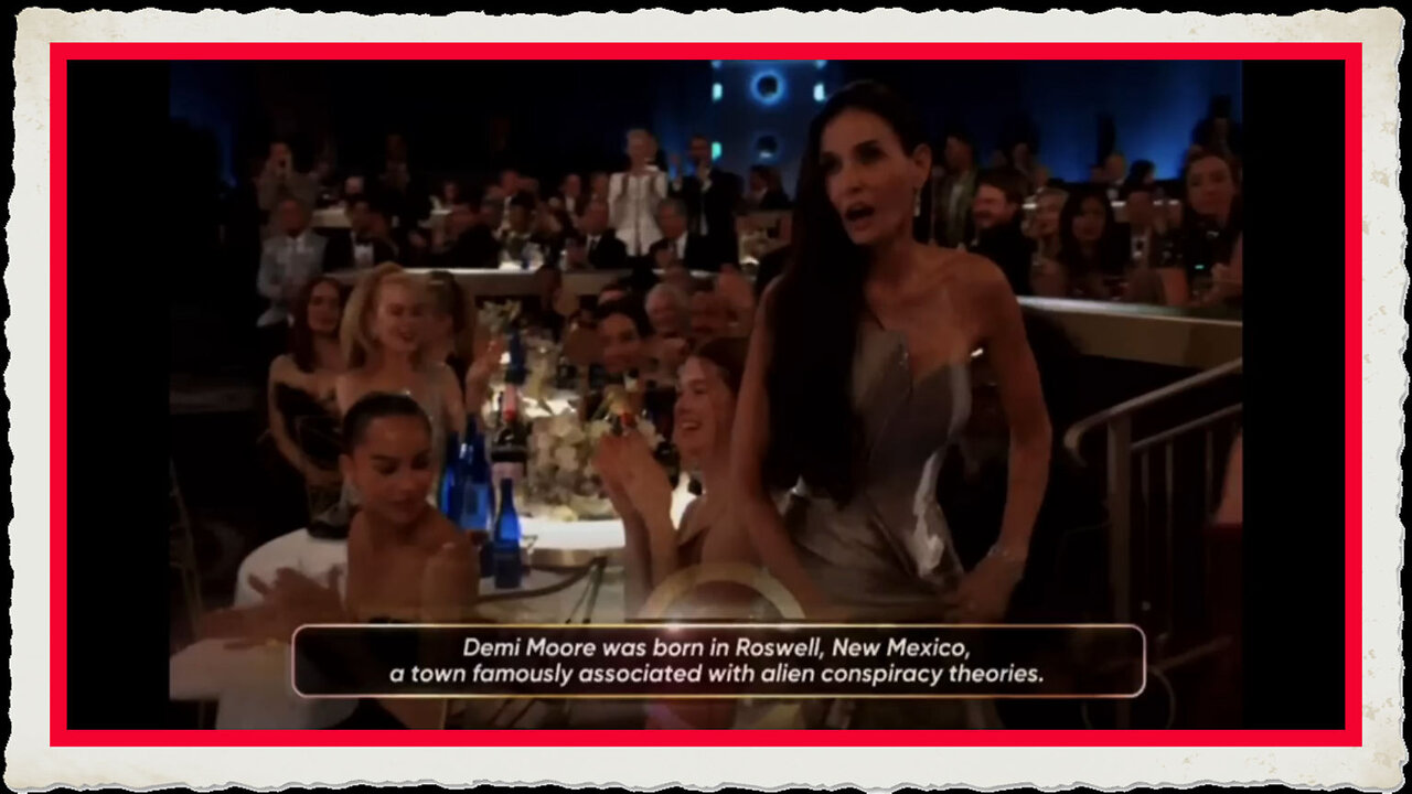 LOOK WHAT THEY PUT ON THE SCREEN AS DEMI MOORE WON AWARD FOR BEING A WITCH ADDICTED TO RED SERUM!