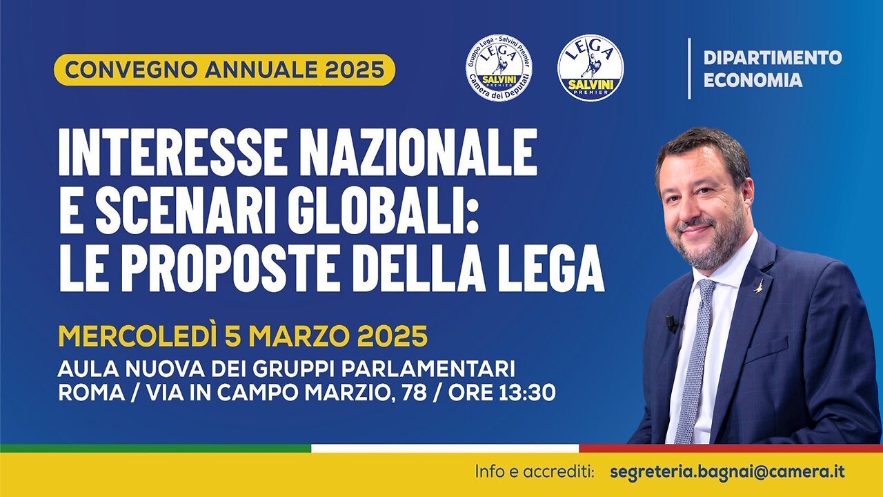 🔴 Intervento del Min. Matteo Salvini al Convegno annuale 2025 del dipartimento economia della Lega.