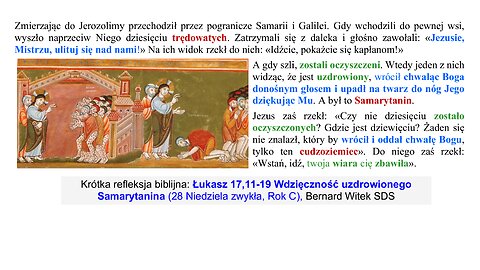 Łukasz 17,11-19 Wdzięczność uzdrowionego Samarytanina