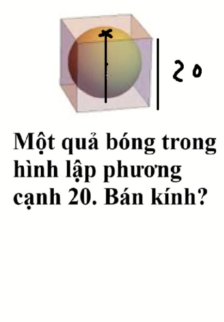 TSA 2025: Một quả bóng trong hình lập phương có cạnh 20. Bán kính quả bóng