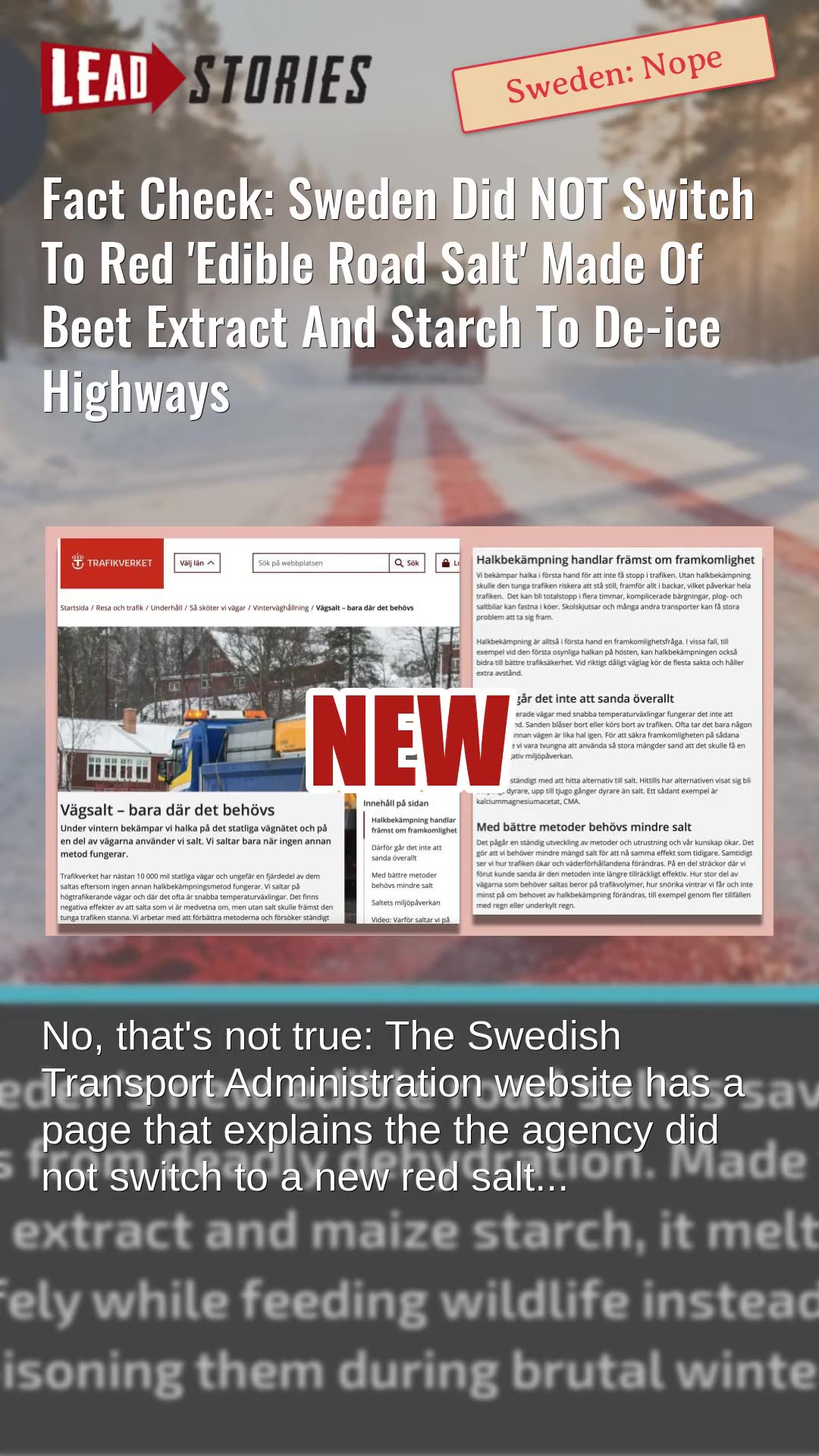 Fact Check: Sweden Did NOT Switch To Red Edible Road Salt Made Of Beet Extract And Starch
