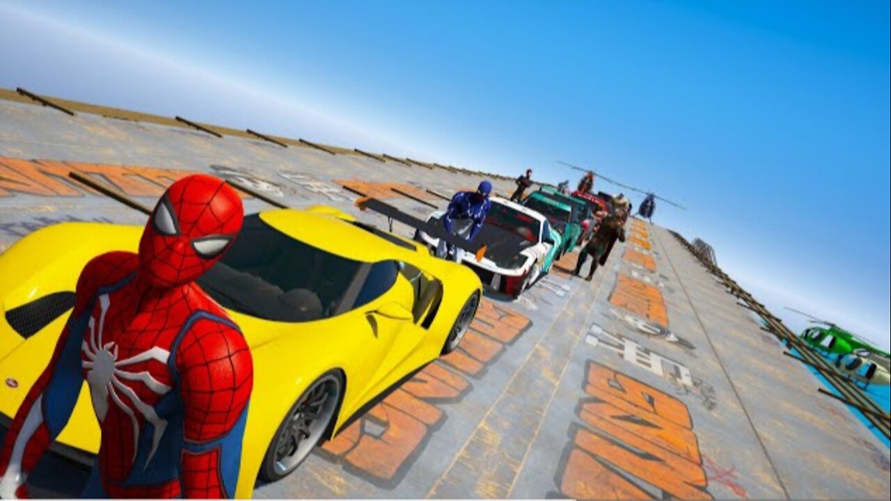 Spider-man Mega Jump Ramp Challenge SuperHeroes Thor CARS