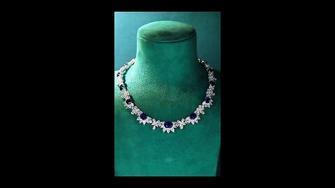 珠宝实验室培育蓝宝石奢华花形全钻项链，Jewelry Lab Grown Blue Sapphire Luxury Flower Shape Full Diamond Necklace