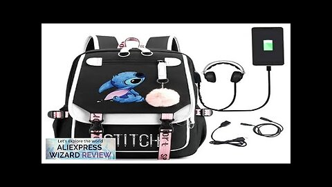 New Disney USB Charging School Bags Stitch Mochila Feminina Backpack Teenage Girls Review