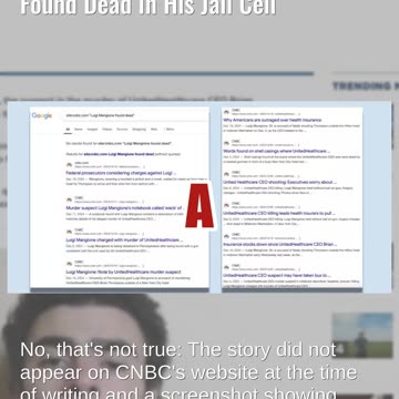 Fact Check: CNBC Did NOT Publish Headline Saying Luigi Mangione Was Found Dead In His Jail Cell