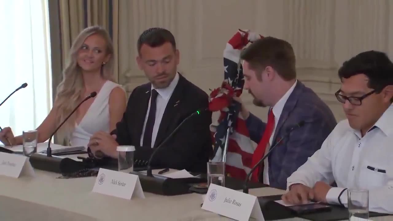 Nick Sortor brings flag he took from Antifa rioter to White House