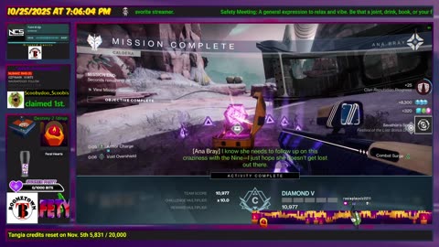 Destiny 2: 10/25/25 - Sneaking in to get some game time in. FINALLY got internet back.