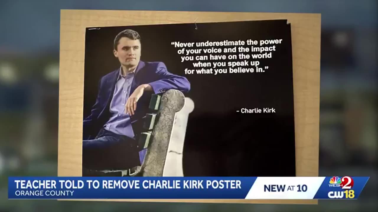 🚨 An Orange County teacher was told to REMOVE a Charlie Kirk poster from his classroom.