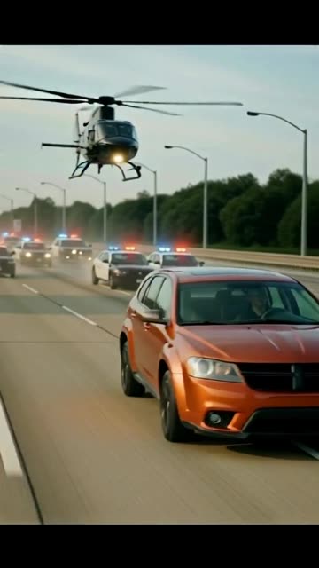 SUV Dodge Journey in copper color speeding down an empty freeway, camera locked in front of the car