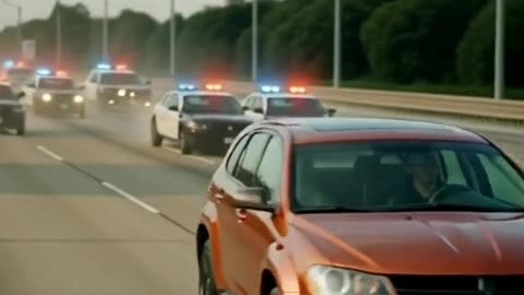 SUV Dodge Journey in copper color speeding down an empty freeway, camera locked in front of the car