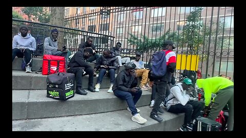 west african tribe (no audio) take over a public park by Times Square Nyc