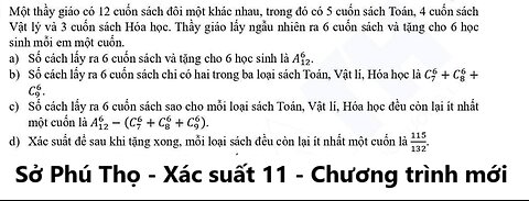 Sở Phú Thọ: Một thầy giáo có 12 cuốn sách đôi một khác nhau, trong đó có 5 cuốn sách Toán