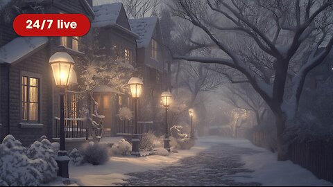 24/7 Live Winter Street Ambience – Snowy Night Music for Sleep, Study & Focus