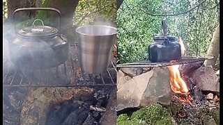 11, trying to get out of the hammock, comfy , fire , coffee, nearly