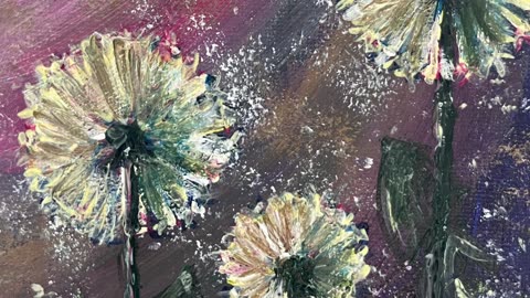 How to paint dandelions in the evening sky