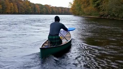 LEVI EXTREME IRONING IN A CANOE