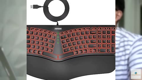 Arteck Ergonomic USB Wired Keyboard with Cushioned Wrist & Palm Rest, Backlit 7