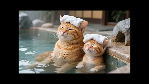 Ginger and Mama Cat Work at the Bathhouse, Relax in the Hot Spring After a Busy Day! 🍱💆‍♀️