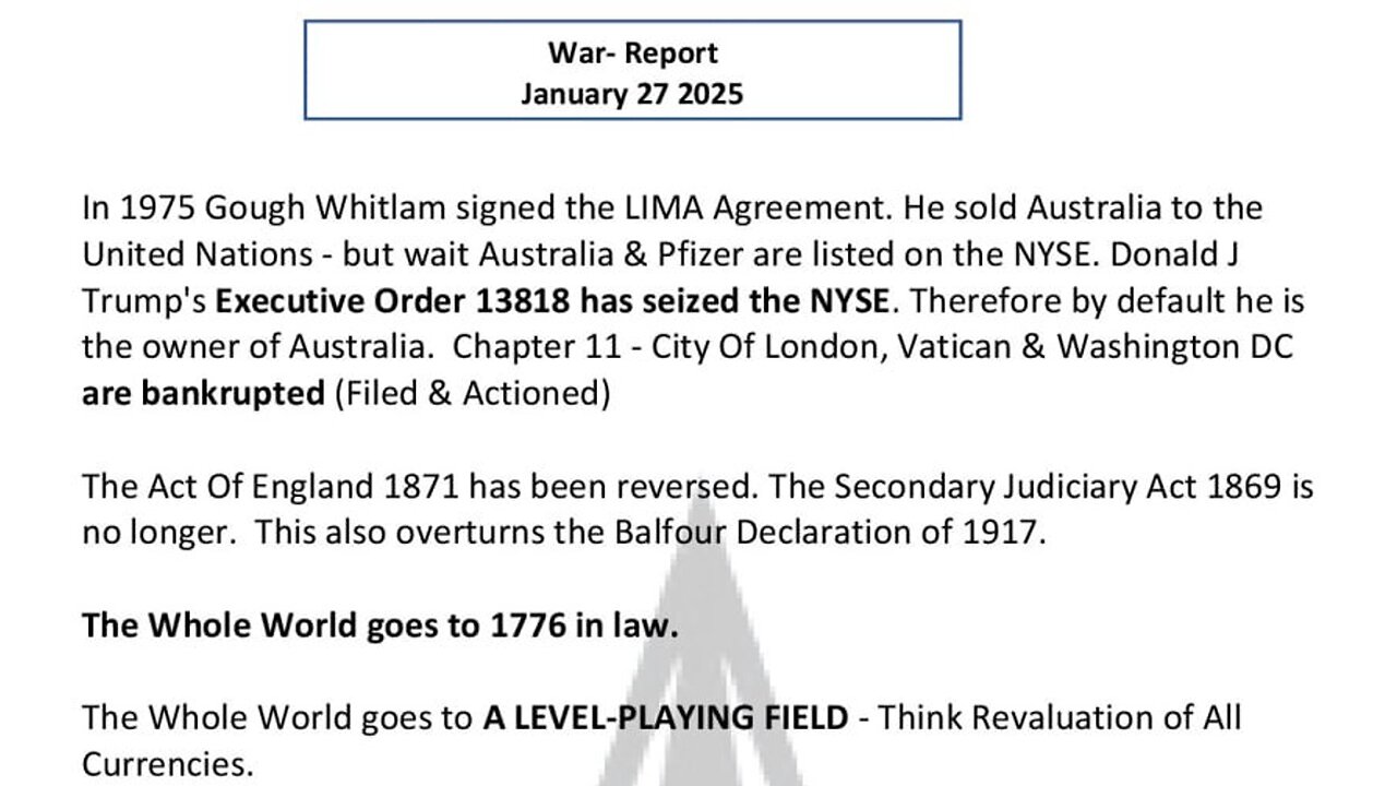 WAR REPORT - JANUARY 27 2025 - EO13818 HAS SEIZED THE NYSE & AUSTRALIA