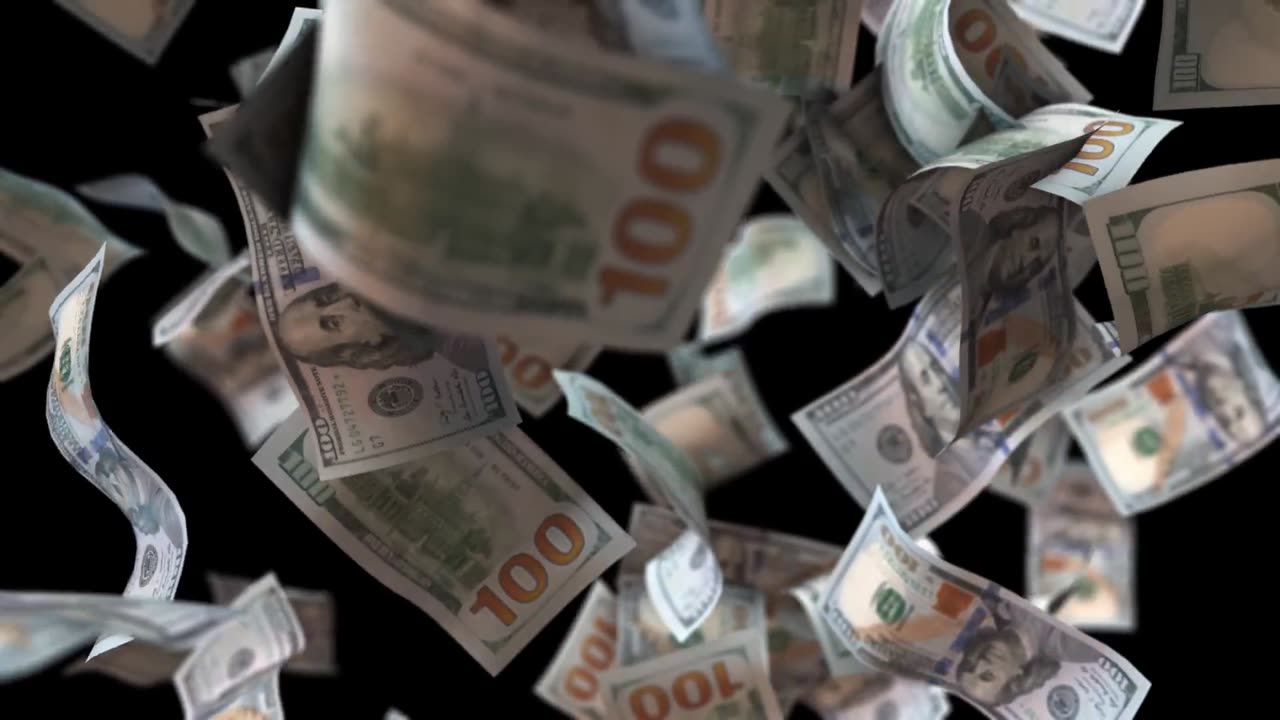Dollars Falling Down Background Video - Wealth Visualization Money Falling