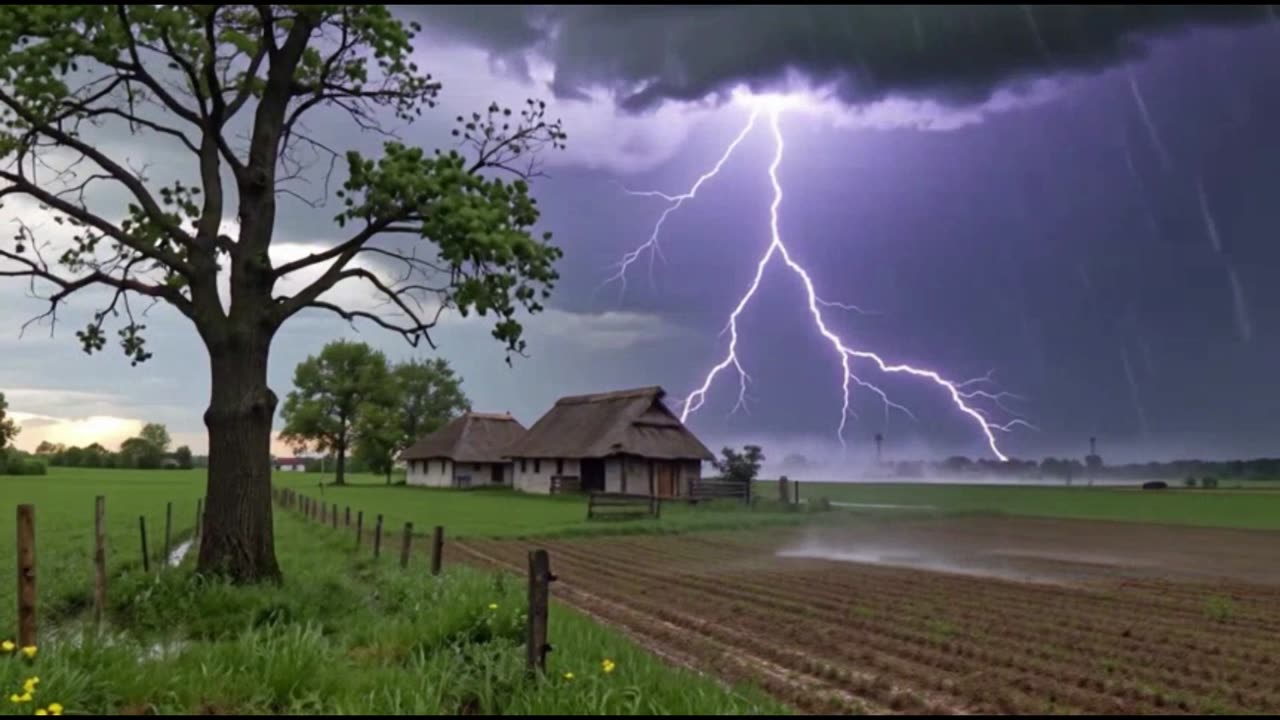 Thunderstorm in the Village | Relaxing Rain & Lightning Sounds for Sleep or Study