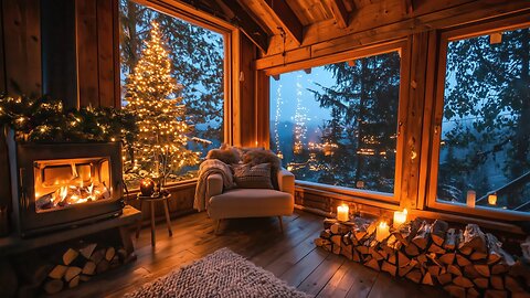 Cozy Winter Cottage with Fireplace Ambience and Relaxing Christmas Piano Music