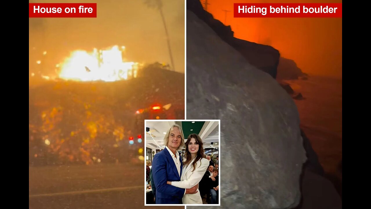 Actor Sebastian Harrison hides behind boulders with no escape as LA fires destroy Malibu mansion