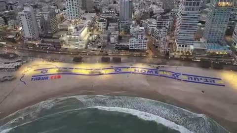 "Thank you Trump" on the beach in Tel Aviv,