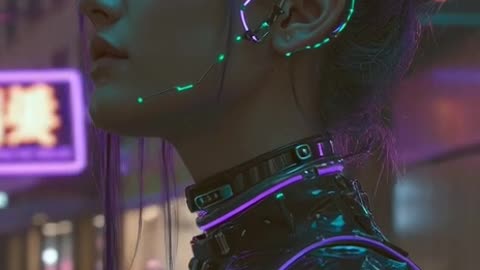 Transform the photo of the girl into a dark cyberpunk style. Keep her facial features recognizable.