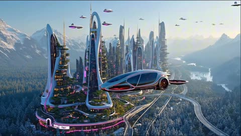 Relaxing Scenery: Christmas in a Snowy Futuristic City | Winter Wonderland Ambience | 4K