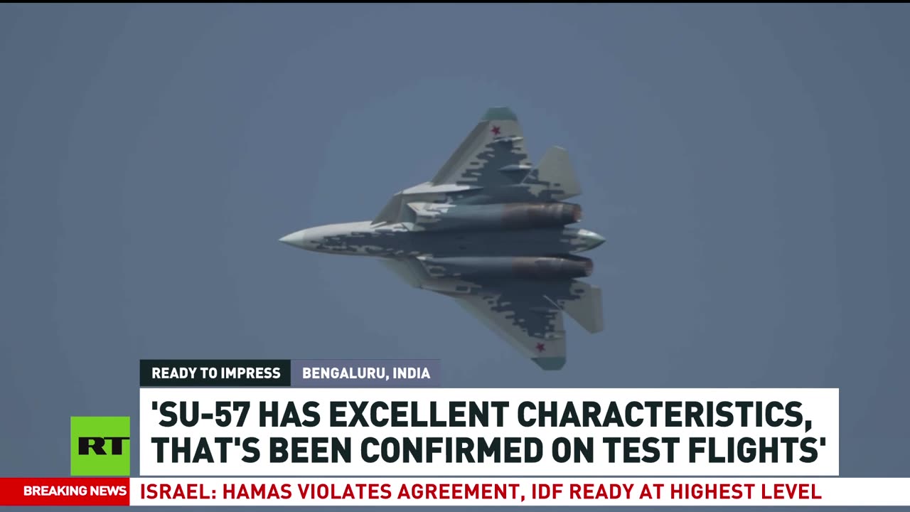 Russia's latest fighter jet Su-57E takes to the skies at Aero India 2025