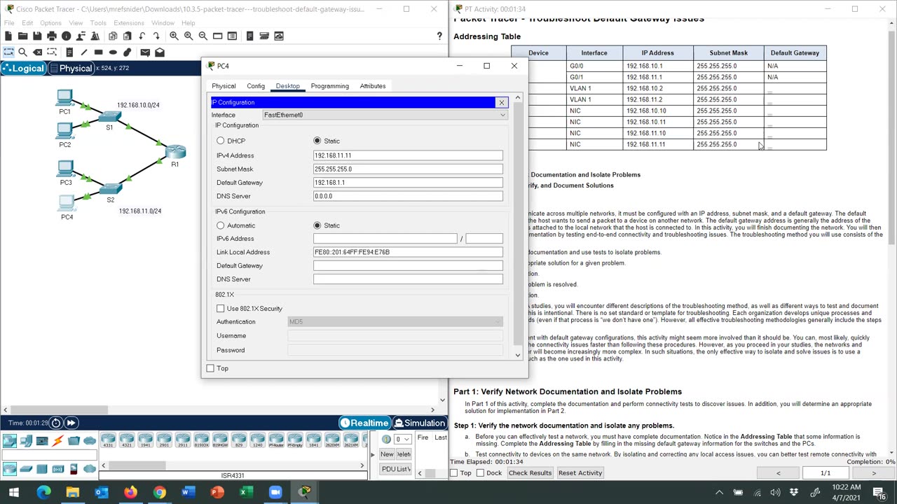 CCNAv7 - Chapter 10 - 10.3.5 PT Tips