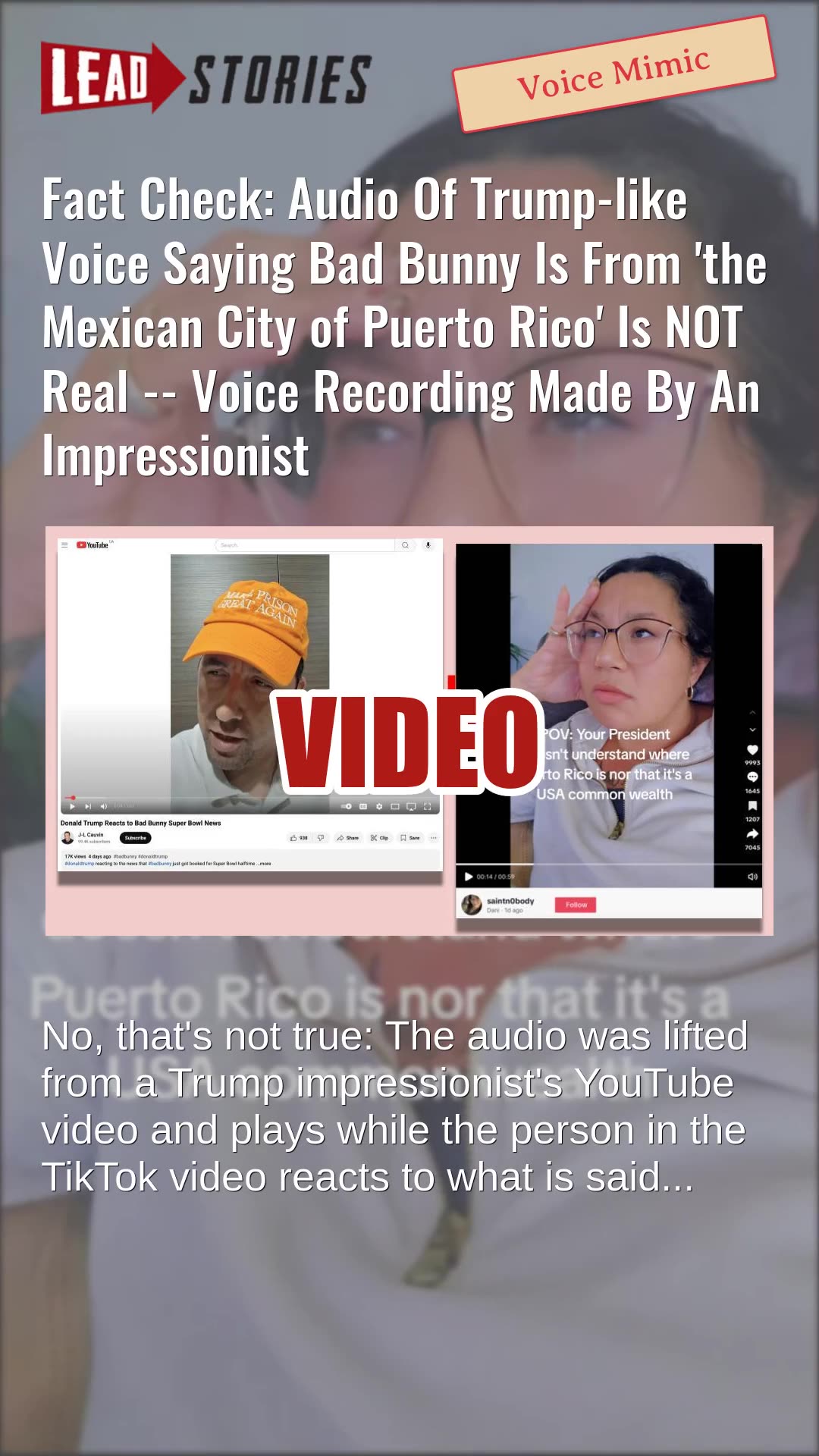 Fact Check: Audio Of Trump Saying Bad Bunny Is From The Mexican City Of Puerto Rico Is NOT Real