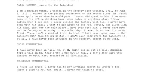 DAISY HOPKINS, Sworn In For The Defendant, 87th To Testify