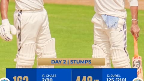 India lead by 286 runs on day 2 in 1st test in Ahmedabad. KL 100,Jurel 125,Jadeja 104*